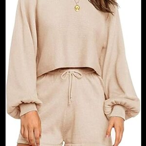 Soft Beige Knit Sweater With Matching Shorts.